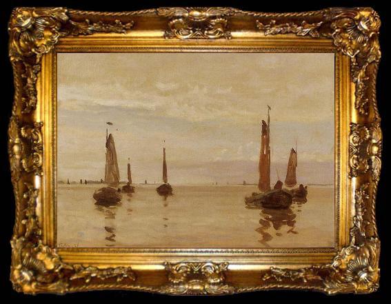 framed  Willem Bastiaan Tholen Fishing boats in a calm, ta009-2
